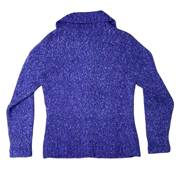 LL Bean Cardigan Sweater Women Sz M  Wool Blend Cable Knit Purple Button Front - Picture 2 of 6